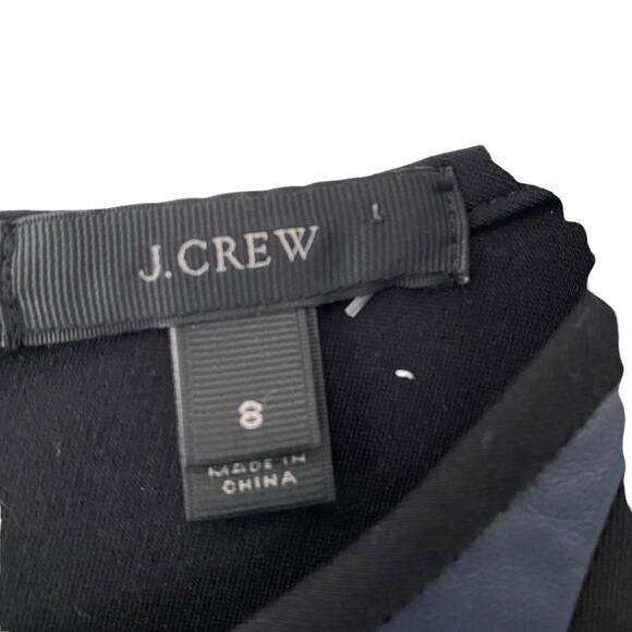 J. Crew Black Leather Panel Navy Blue Stripe Sheath Career Dress size 8 - Picture 2 of 8